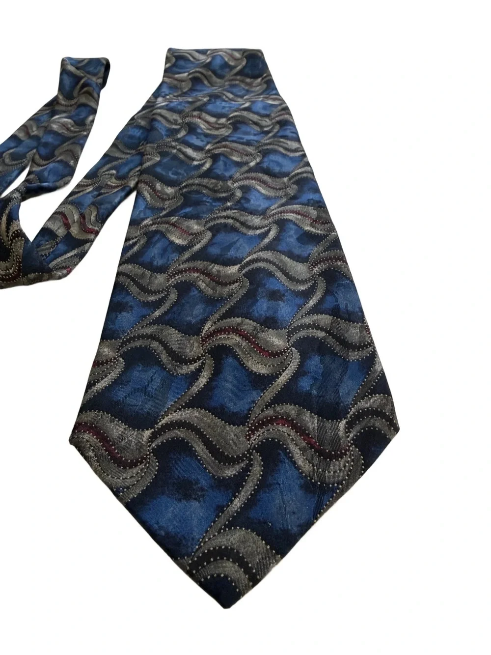 Vintage Louis Roth Vintage 100% Silk Tie Geometric Wave Blue Gray Made in Italy